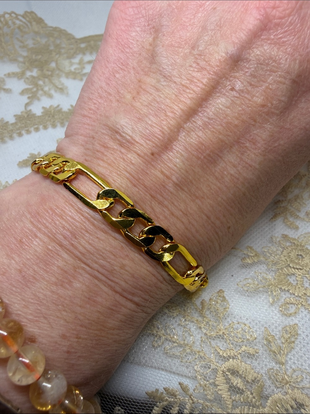 925 Marked Gold Finish 8mm Flat Curb Chain Bracelet 7.5” Mob Boss Luxury